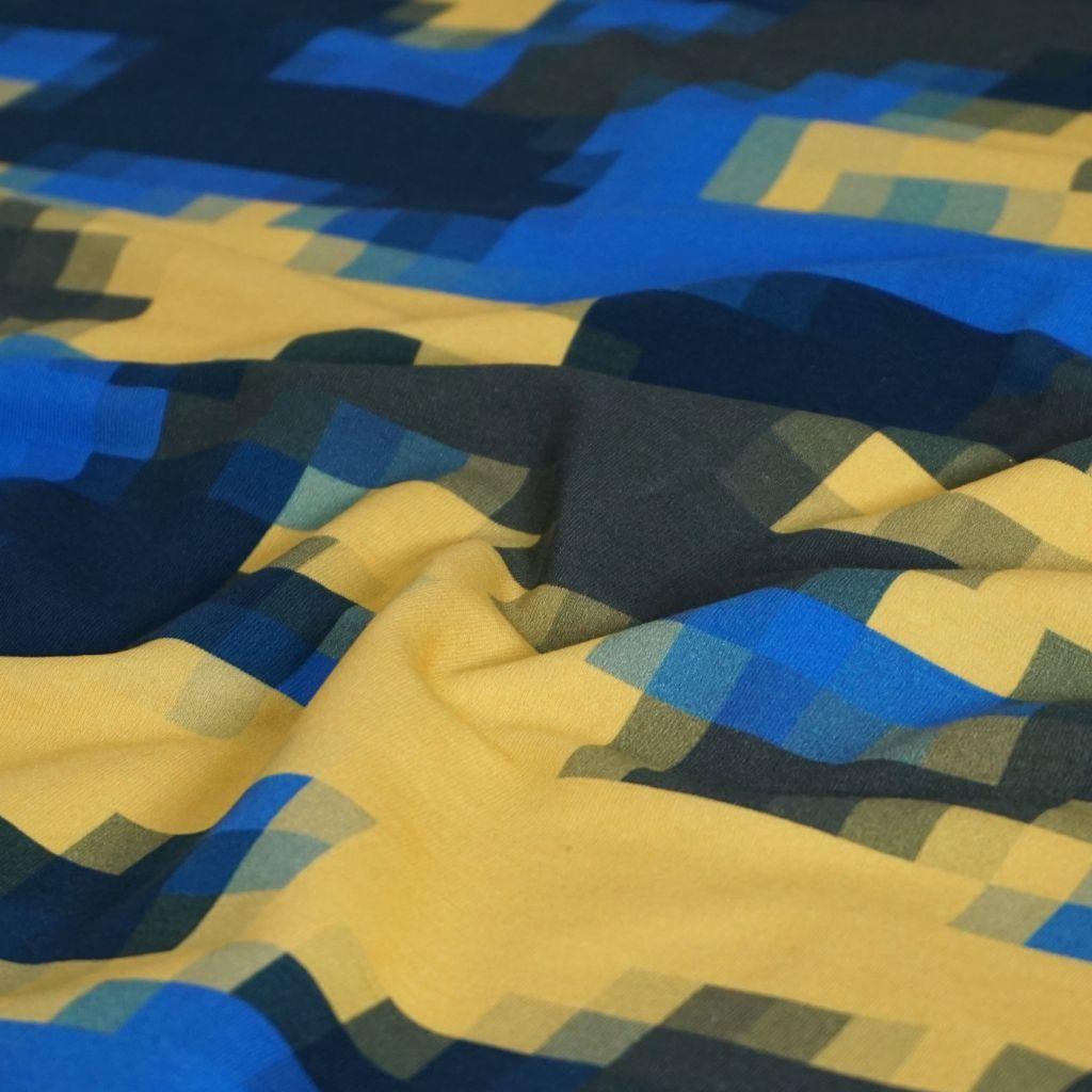 REST French Terry Pixel Camouflage blau gelb